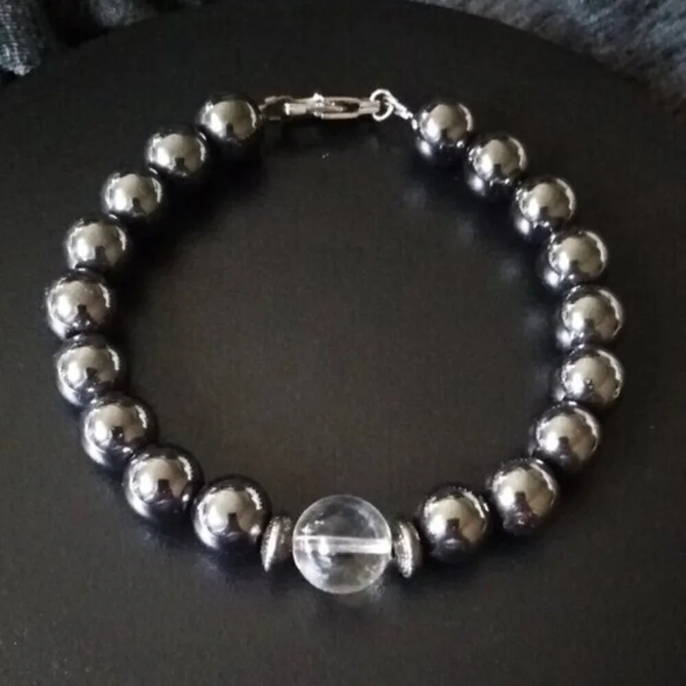 Calm and in Control! Masculine Man's Hematite Bracelet! Thick + Chunky + Heavy!